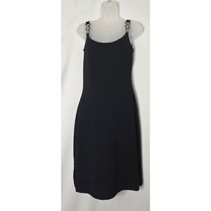 St. John Collection Chic Black Midi Dress with Chain Straps